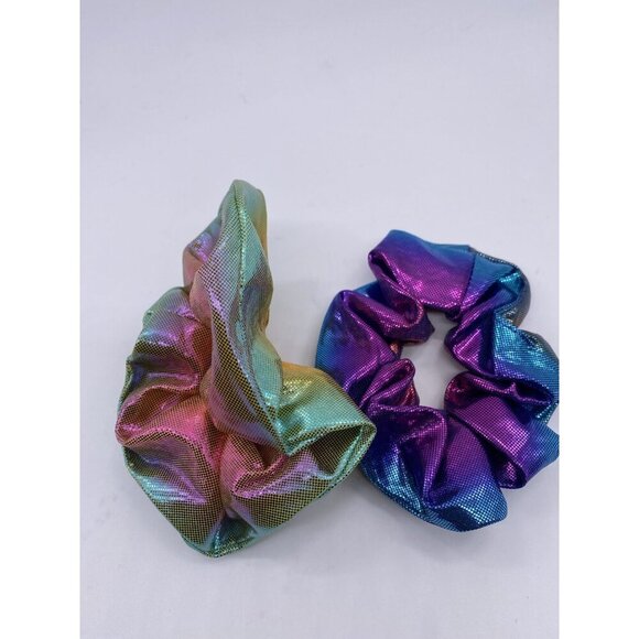 Hues Hair Scrunchie Shiny Multicolor Cloth Fabric 2 Pcs Women's Girls Elastic - Picture 4 of 10